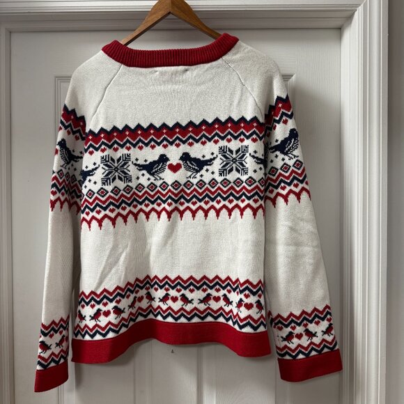 Modcloth Golden Day Raglan 100% Cotton Sweater Buttercream NWT bird fair isle XL - Picture 2 of 11